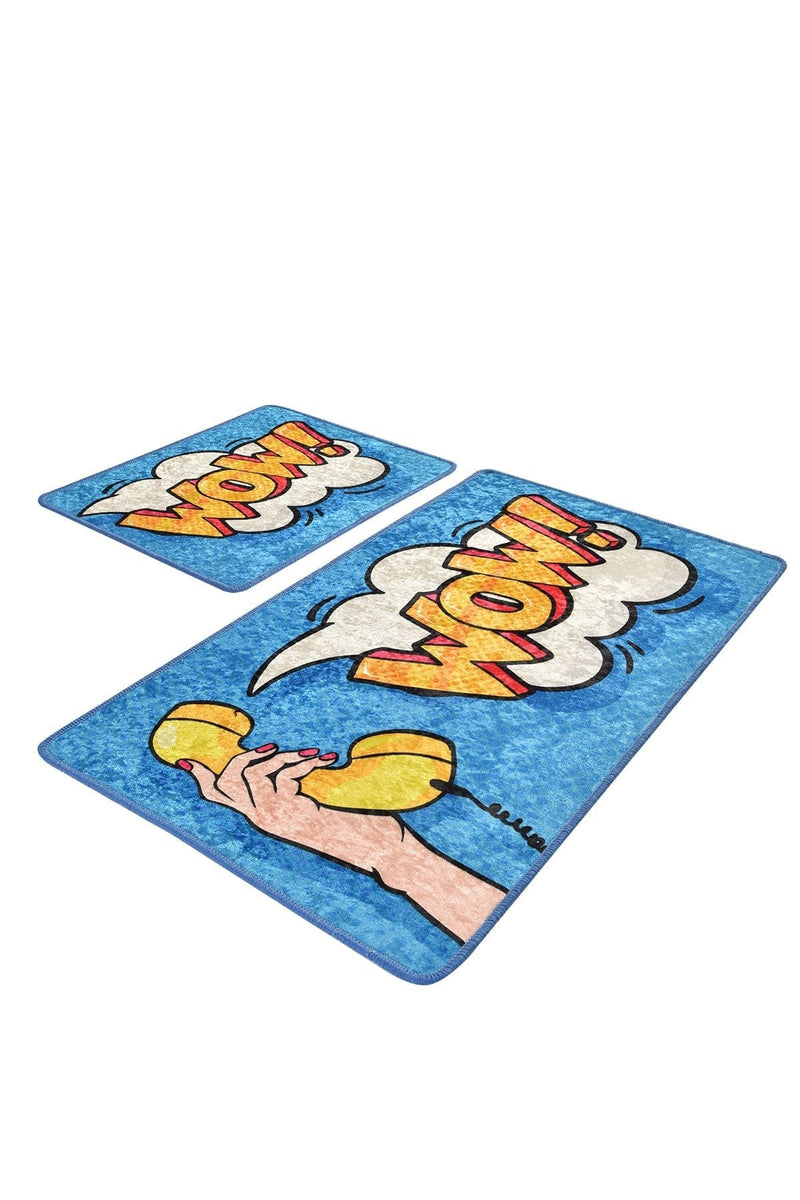 Wow Dijital Baskılı 2li Set Banyo Halısı, Kaymaz Taban, Yıkanabilir Bonvagon