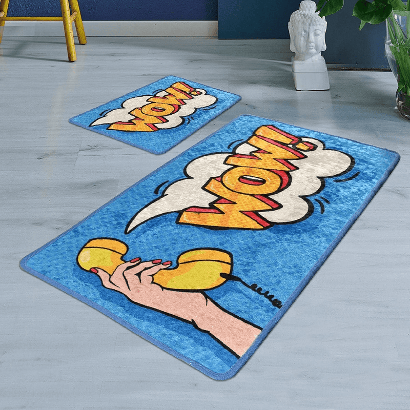 Wow Dijital Baskılı 2li Set Banyo Paspas ve Halısı, Kaymaz Taban, Yıkanabilir Bonvagon