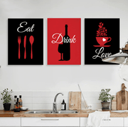 Wow Eat Drink Love 3 Parça Çerçeve Görünümlü Ahşap Duvar Tablo Seti
