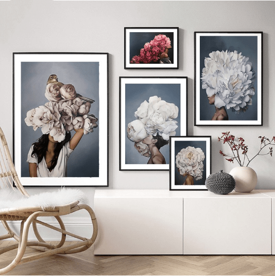 Wow Flower Heads 5 Parça Çerçeve Görünümlü Ahşap Duvar Tablo Seti