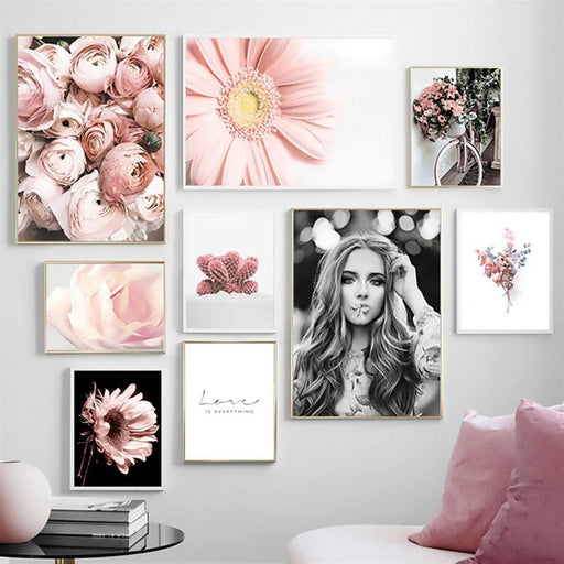 Wow Flower Love 9lu Ahşap Duvar Tablo Seti
