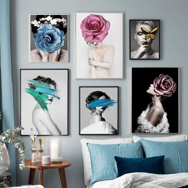 Wow Heads Like Roses 6 Parça Çerçeve Görünümlü Ahşap Duvar Tablo Seti