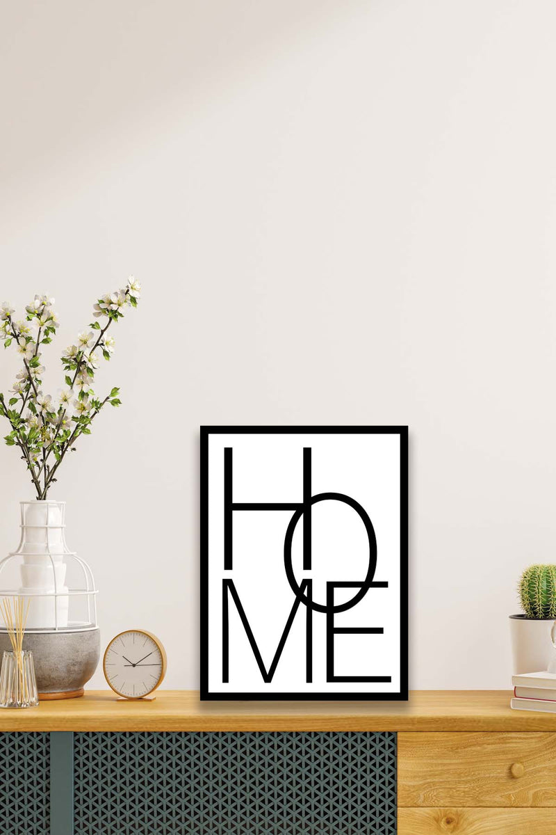 Wow Home Yazısı (Siyah Çerçeve Görünümlü) Uv Baskı Mdf Ahşap Duvar Tablo