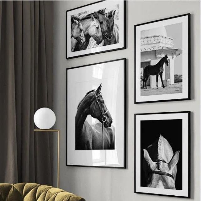 Wow Horses 4 Parça Çerçeve Görünümlü Ahşap Duvar Tablo Seti
