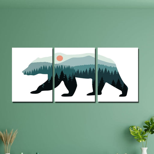 Wow Puzzle Bear Manzara 3 Parça Ahşap Duvar Tablo Seti