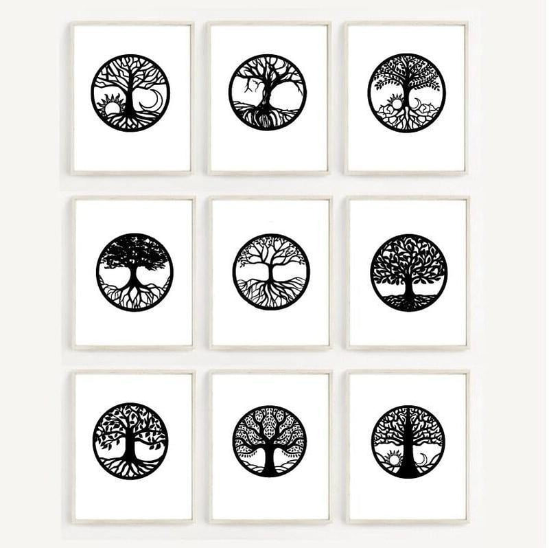 Wow Tree of Life 9lu Ahşap Duvar Tablo Seti