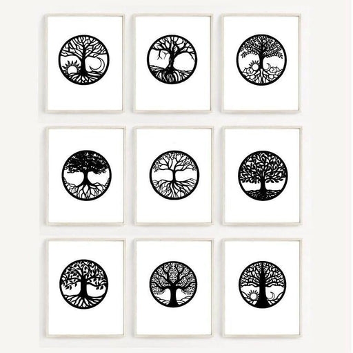 Wow Tree of Life 9lu Ahşap Duvar Tablo Seti