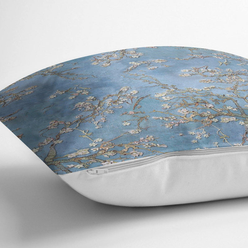 Yağlı Boya Mavi Ağaç Motifleri Dijital Baskılı Yastık Kırlent Kılıfı 43x43cm Bonvagon