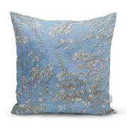 Yağlı Boya Mavi Ağaç Motifleri Dijital Baskılı Yastık Kırlent Kılıfı 43x43cm Bonvagon