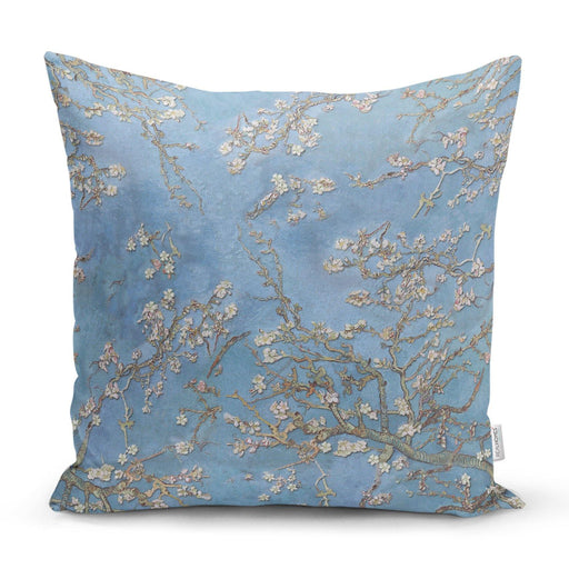 Yağlı Boya Mavi Ağaç Motifleri Dijital Baskılı Yastık Kırlent Kılıfı 43x43cm Bonvagon