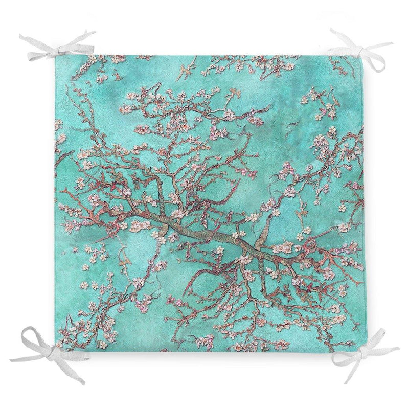 Yağlı Boya Yeşil Ağaç Motifleri Dijital Baskılı Fermuarlı Sandalye Minderi Bonvagon