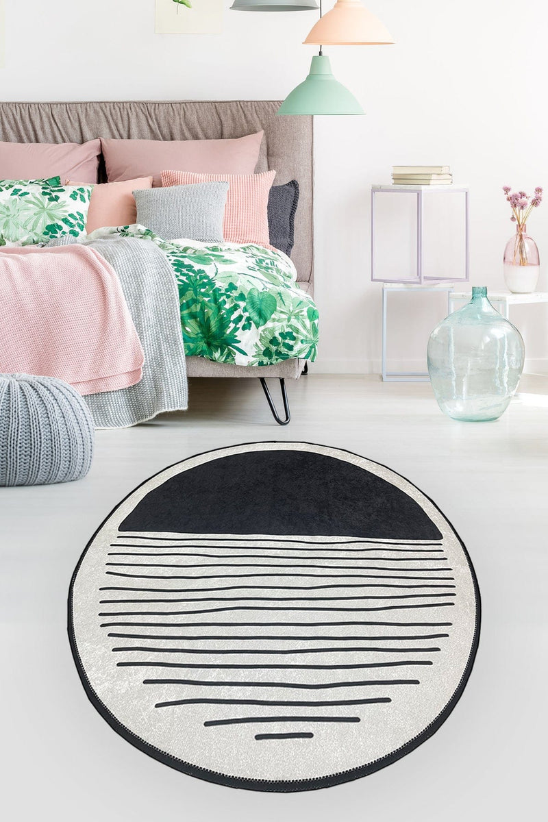 Yakamoz Dijital Baskılı Yuvarlak Banyo Halısı, Kaymaz Taban, Yıkanabilir Bonvagon