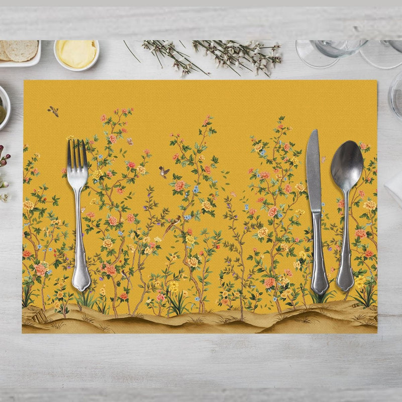 Yellow Spring 4lü İnce Keten Kumaş Amerikan Servisi 50x35cm