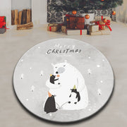 Yeni Yıl Kutup Ayısı ve Penguenler Dijital Baskılı Yuvarlak Banyo Halısı, Kaymaz Taban, Yıkanabilir Bonvagon