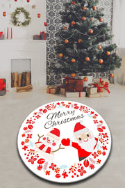 Yeni Yıl Noel Baba Dijital Baskılı Yuvarlak Banyo Halısı, Kaymaz Taban, Yıkanabilir Bonvagon