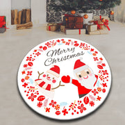 Yeni Yıl Noel Baba Dijital Baskılı Yuvarlak Banyo Halısı, Kaymaz Taban, Yıkanabilir Bonvagon