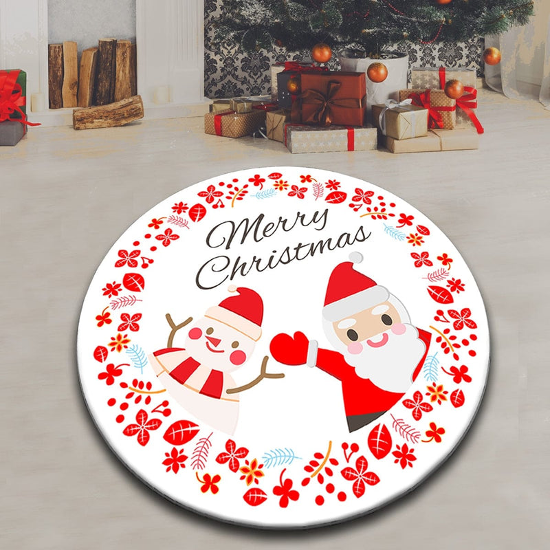 Yeni Yıl Noel Baba Dijital Baskılı Yuvarlak Banyo Halısı, Kaymaz Taban, Yıkanabilir Bonvagon