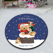 Yeni Yıl Noel Teddy Bacada Dijital Baskılı Yuvarlak Banyo Halısı, Kaymaz Taban, Yıkanabilir Bonvagon