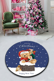 Yeni Yıl Noel Teddy Bacada Dijital Baskılı Yuvarlak Banyo Halısı, Kaymaz Taban, Yıkanabilir Bonvagon