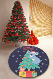 Yeni Yıl Panda Ağaçta Dijital Baskılı Yuvarlak Banyo Halısı, Kaymaz Taban, Yıkanabilir Bonvagon