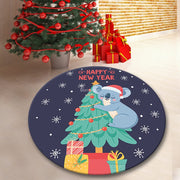 Yeni Yıl Panda Ağaçta Dijital Baskılı Yuvarlak Banyo Halısı, Kaymaz Taban, Yıkanabilir Bonvagon