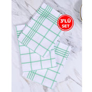 Yeşil 3lü Kareli Set Kurulama Bezi Pamuklu Mutfak Havlusu Çok Amaçlı Örtü 50x70cm Bonvagon