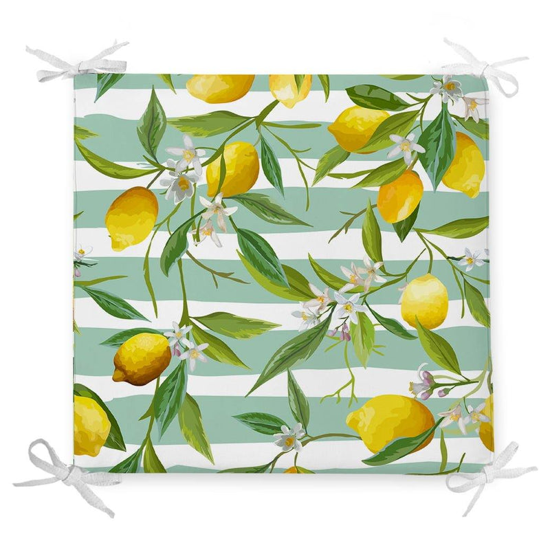 Yeşil Çizgili Limon Desenli Dijital Baskılı Dekoratif Fermuarlı Sandalye Minderi Bonvagon