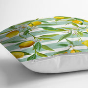 Yeşil Çizgili Limon Desenli Dijital Baskılı Dekoratif Yastık Kırlent Kılıfı 43x43cm