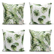 Yeşil Egzotik Yaprak Tasarımlı Dijital Baskılı Modern 4lü Kırlent Kılıfı Seti Bonvagon