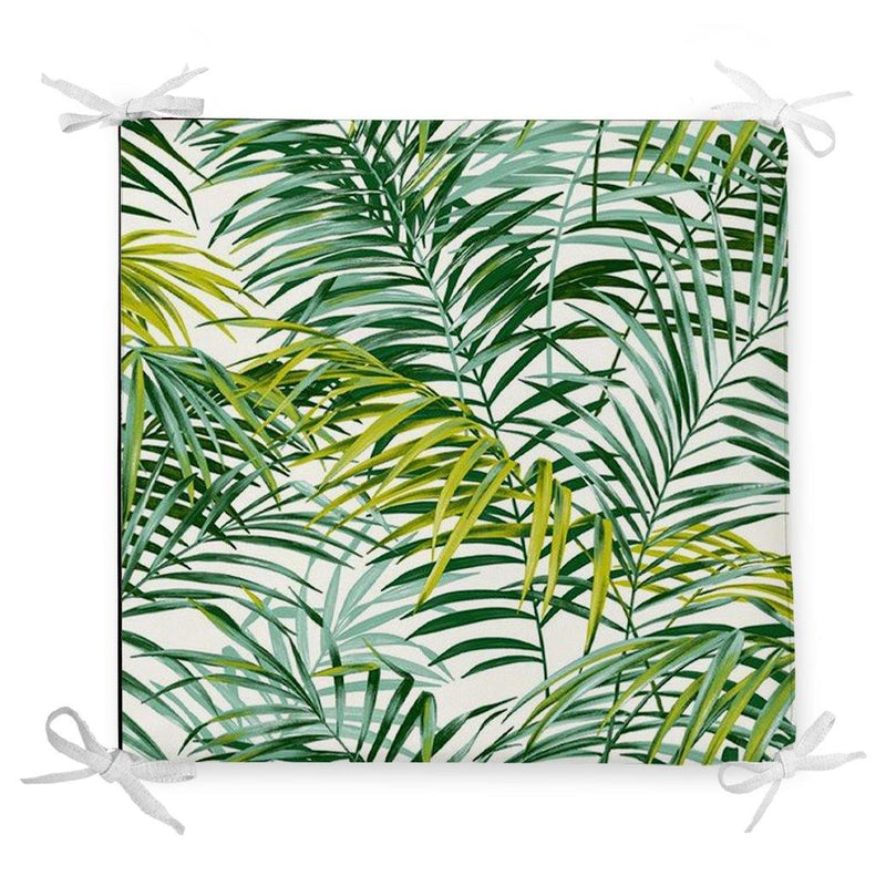 Yeşil Palmiye Yaprakları Özel Tasarımlı Dekoratif Fermuarlı Sandalye Minderi Bonvagon