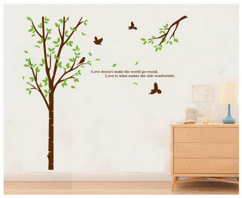 Yeşil Yapraklı Ağaç ve Kuşlar Desenli Duvar Çıkartması Süsü (sticker) Bonvagon