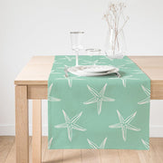 Yeşil Zeminde Krem Deniz Yıldızı Tasarımlı Dijital Baskılı Özel Tasarım Süet Runner Bonvagon