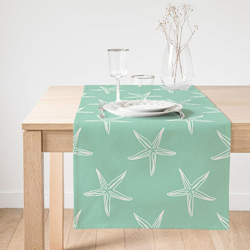 Yeşil Zeminde Krem Deniz Yıldızı Tasarımlı Dijital Baskılı Özel Tasarım Süet Runner Bonvagon