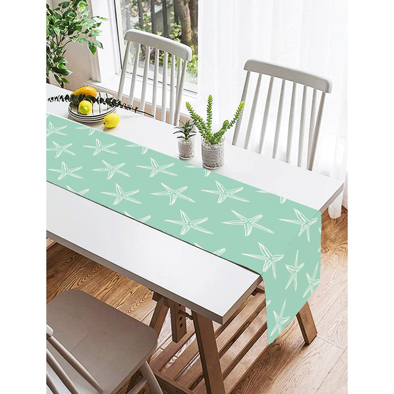 Yeşil Zeminde Krem Deniz Yıldızı Tasarımlı Dijital Baskılı Özel Tasarım Süet Runner Bonvagon