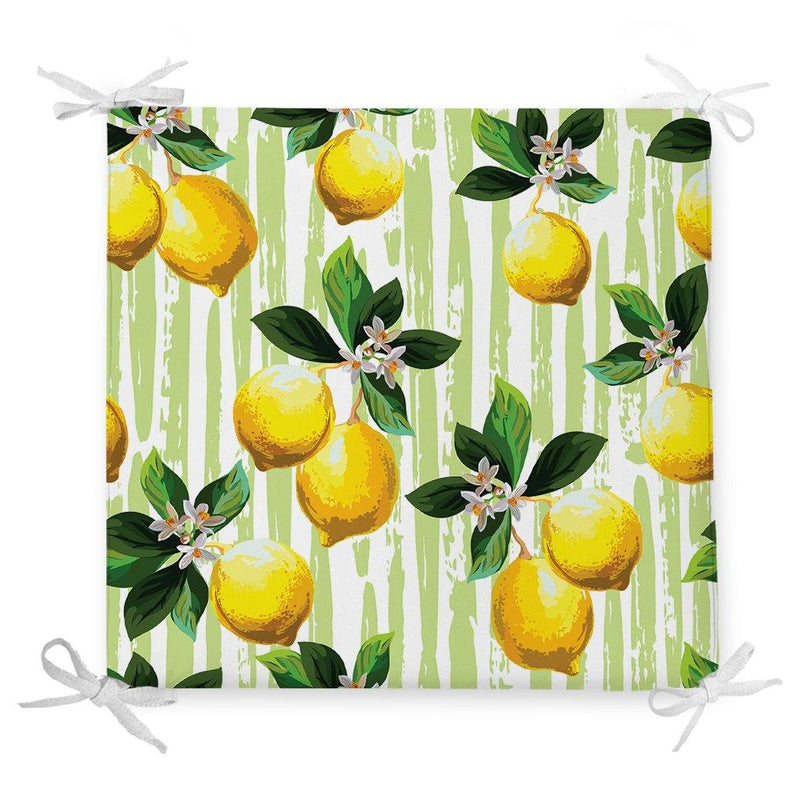 Yeşil Zeminli 3D Limon Desenli Dijital Baskılı Fermuarlı Sandalye Minderi Bonvagon