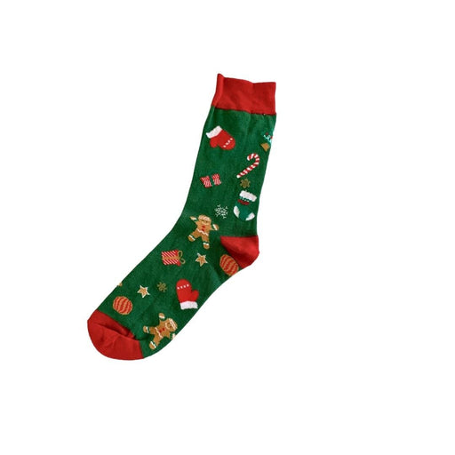 Yılbaşı Desenli Eldiven Hediye Kurabiye Adam Baston Şekeri Yeşil Kırmızı Çorap 36-41 Bonvagon