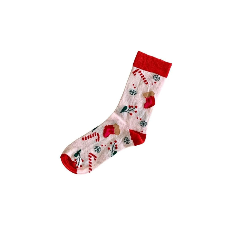 Yılbaşı Desenli Kokina Çiçeği Baston Şeker Beyaz Kırmızı Renkli Çorap 36-41 Bonvagon