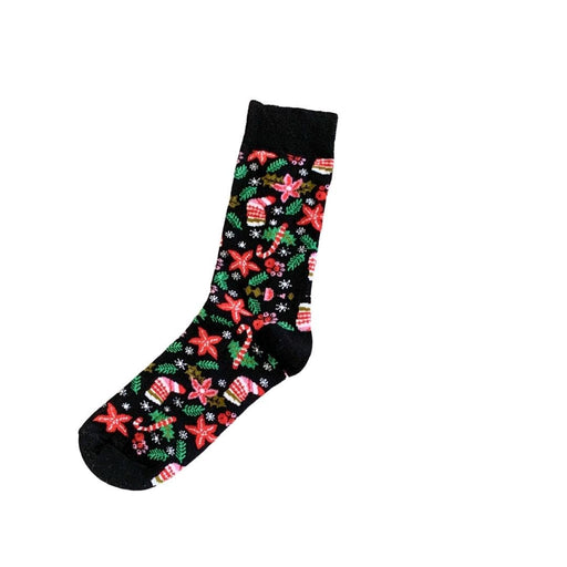 Yılbaşı Desenli Yıldız Çorap Baston Şekerli Siyah Renkli Çorap 36-41 Bonvagon
