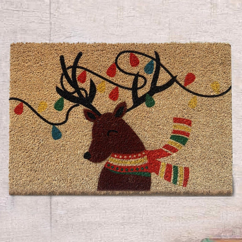 Yılbaşı Geyik Doğal Koko Hindistan Cevizi Kapı Önü Paspas 60x40cm