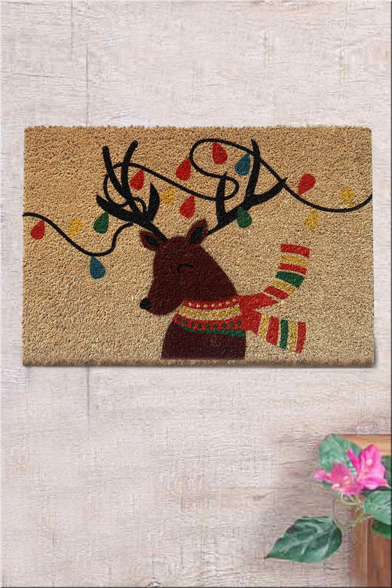 Yılbaşı Geyik Doğal Koko Hindistan Cevizi Kapı Önü Paspas 60x40cm