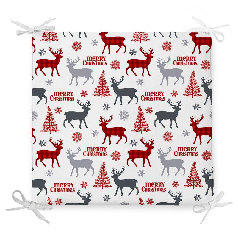 Yılbaşı Geyik ve Ağaçlar Temalı Dekoratif Fermuarlı Sandalye Minderi Bonvagon