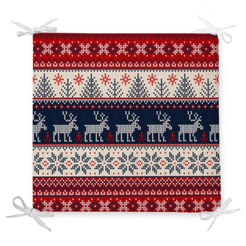 Yılbaşı Geyikleri Motifli Dijital Baskılı Fermuarlı Sandalye Minderi Bonvagon