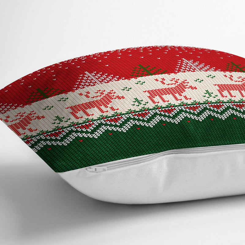 Yılbaşı Geyikleri ve Ağaçlar Baskılı Dekoratif Yastık Kırlent Kılıfı 43x43cm Bonvagon