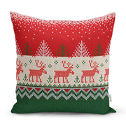 Yılbaşı Geyikleri ve Ağaçlar Baskılı Dekoratif Yastık Kırlent Kılıfı 43x43cm Bonvagon