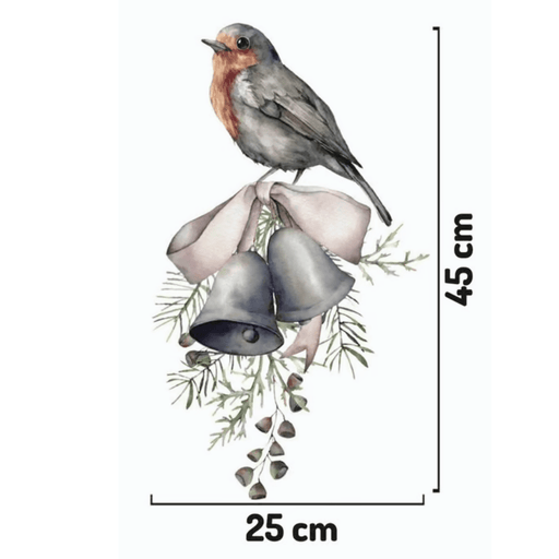 Yılbaşı Kış Çiçekleri ve Kuş Cam Duvar Sticker Seti (25x45 cm) Bonvagon