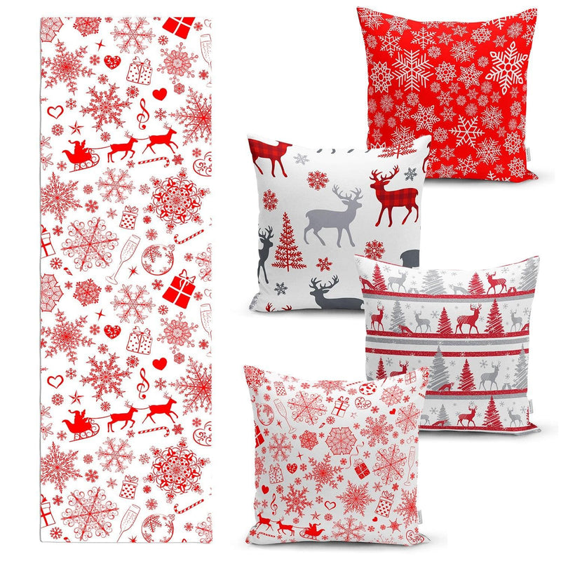 Yılbaşı Özel 4 Kırlent Kılıfı ve 1 Runner Seti Bonvagon