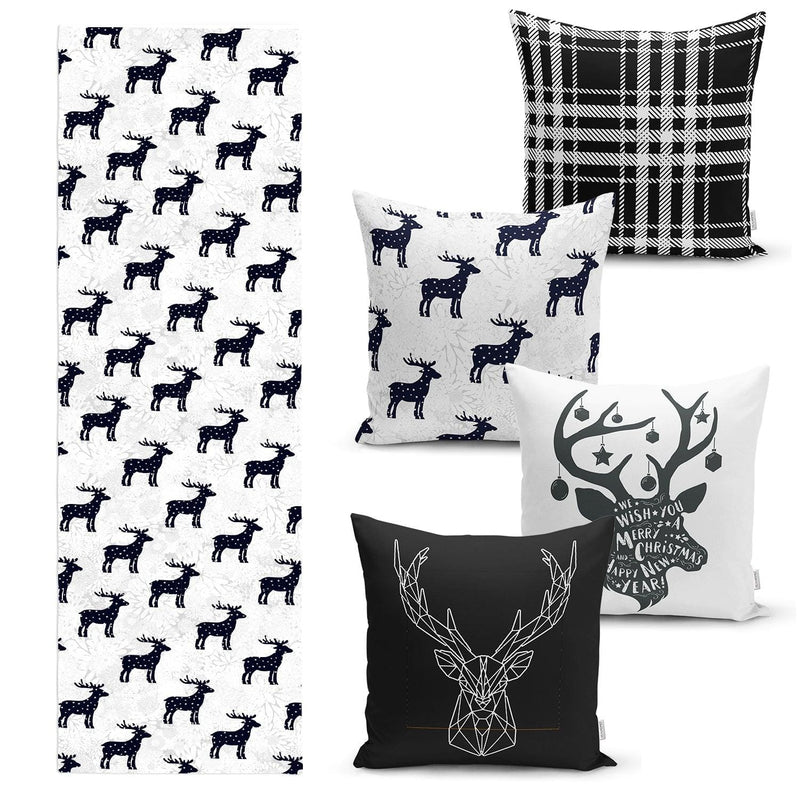 Yılbaşı Özel 4 Kırlent Kılıfı ve 1 Runner Seti Bonvagon