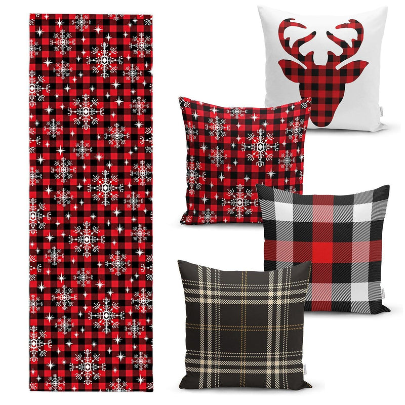 Yılbaşı Özel 4 Kırlent Kılıfı ve 1 Runner Seti Bonvagon