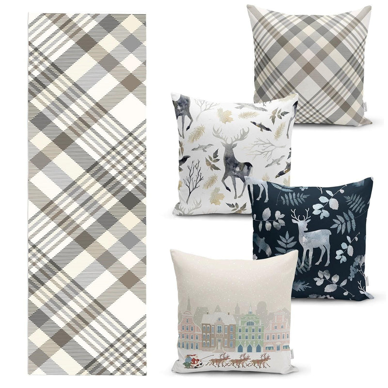 Yılbaşı Özel 4 Kırlent Kılıfı ve 1 Runner Seti Bonvagon