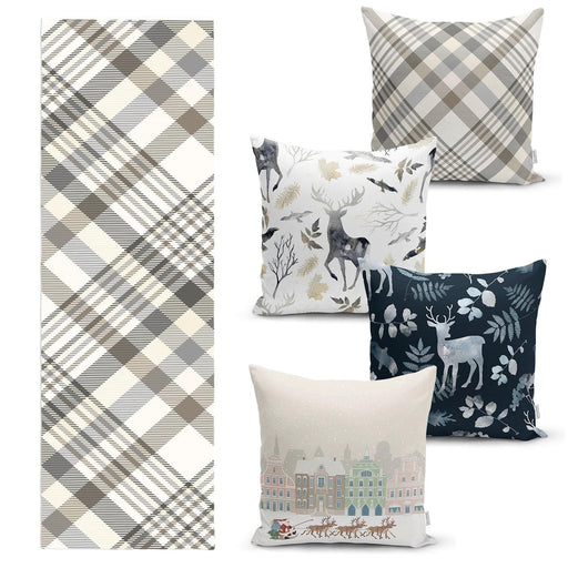 Yılbaşı Özel 4 Kırlent Kılıfı ve 1 Runner Seti Bonvagon